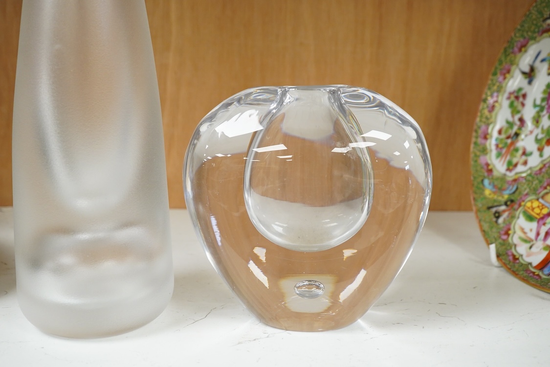 A Göran Wärff (1933-2022), for Kosta Royal art collection frosted bottle vase and a Scandinavian glass vase, largest 31cm high
